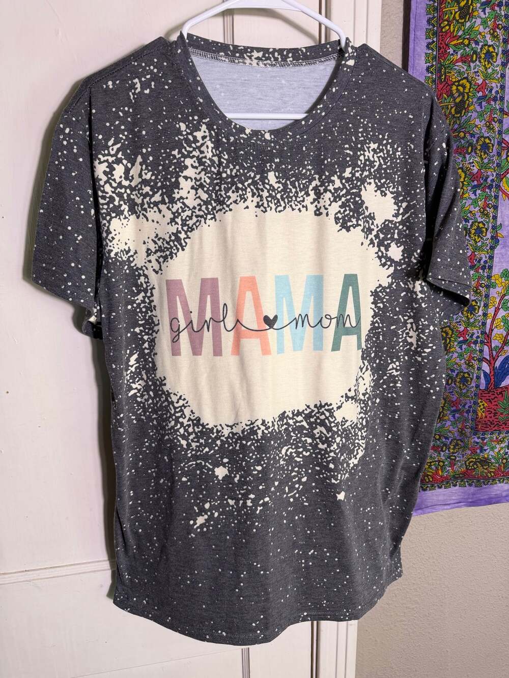 MAMA Graphic T-Shirt Black Bleach Speckle Womens XL Short Sleeve Tee